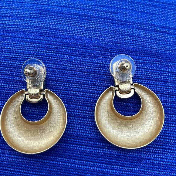 Vintage Monet Gold Plated Hoop Earrings - Picture 3 of 11